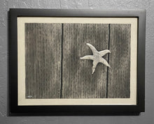 Load image into Gallery viewer, A charcoal drawing of a lone starfish in a black frame