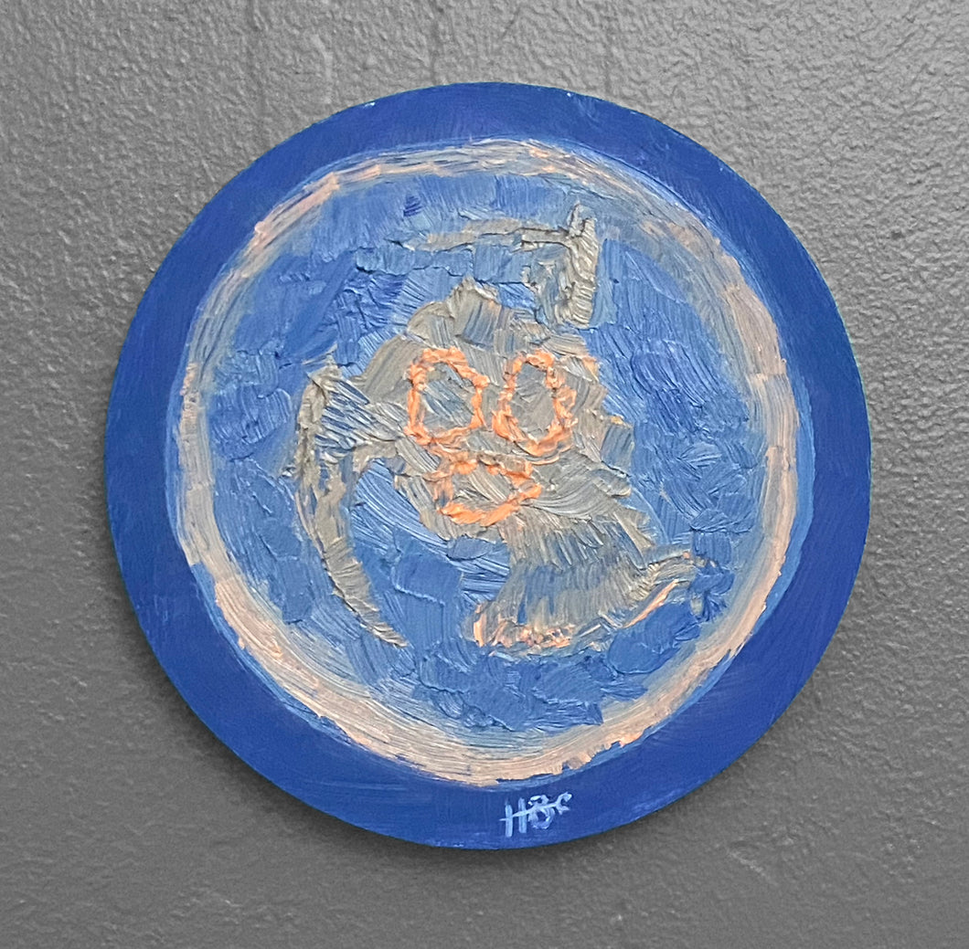 A heavily textured painting of a jellyfish